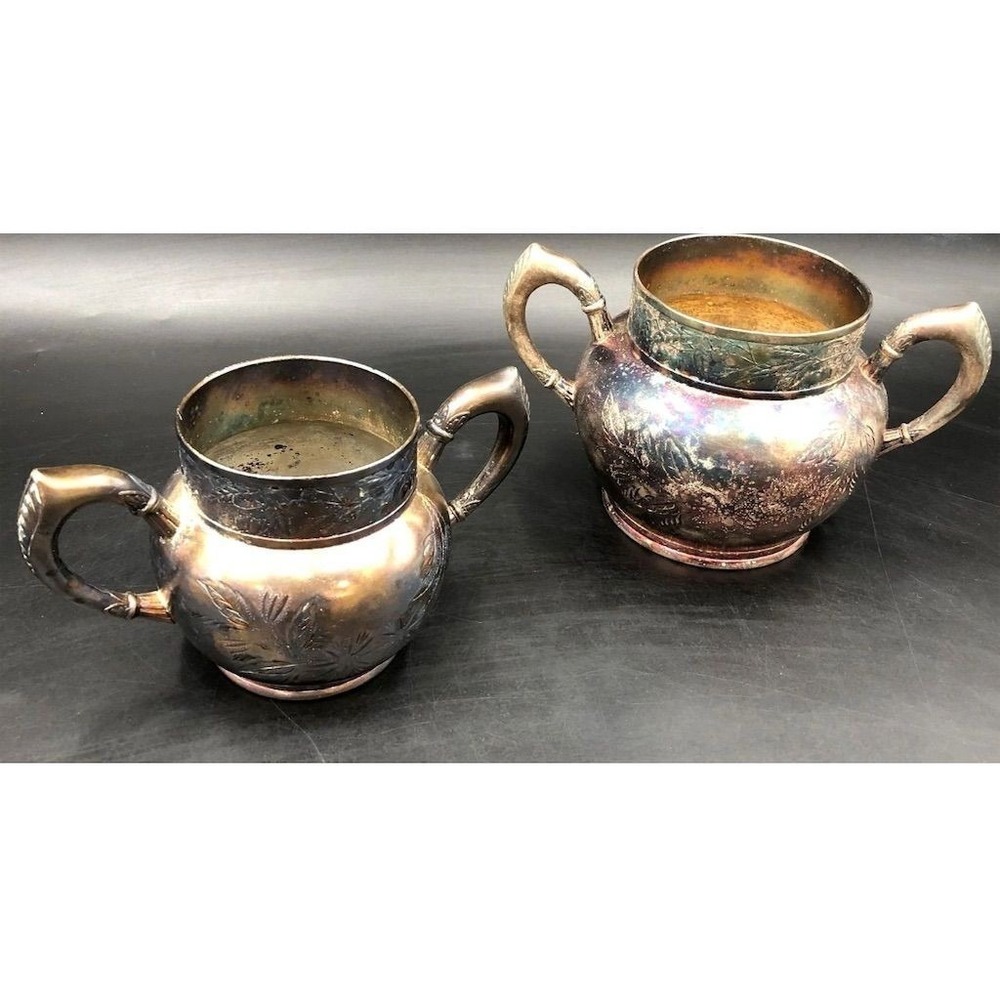 Antique Wm A Rogers Silver Plated Sugar Bowl Set Floral Design